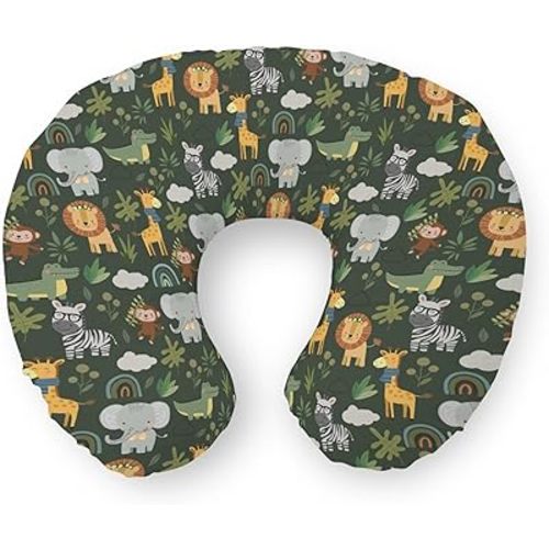 Jungle Safari Animals Nursing Pillow Covers Elephant Lion Zebra Giraffe Leaves Soft Stretchy Removable Covers for Breastfeeding Pillows Wild African Adventure Pillow Slipcover for Girl Boy Newborn