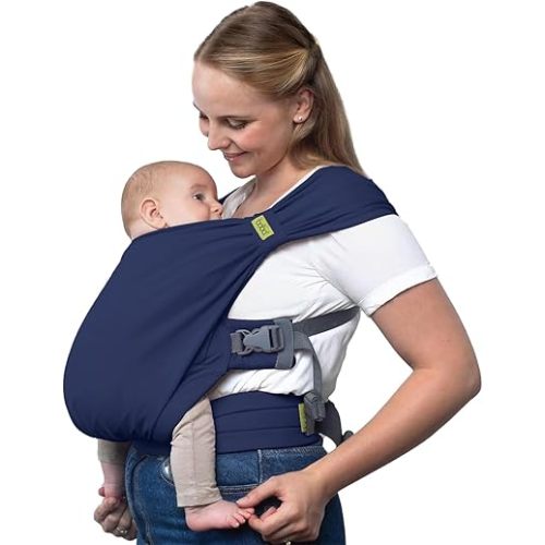 Boba Bliss Pre-Wrapped Baby Carrier with Buckle - Newborn to 7-35 lbs Light, Breathable & Easy to Adjust Hybrid Infant Sling & Toddler Carrier - Certified Hip-Healthy for 0-18 Months - Navy Blue
