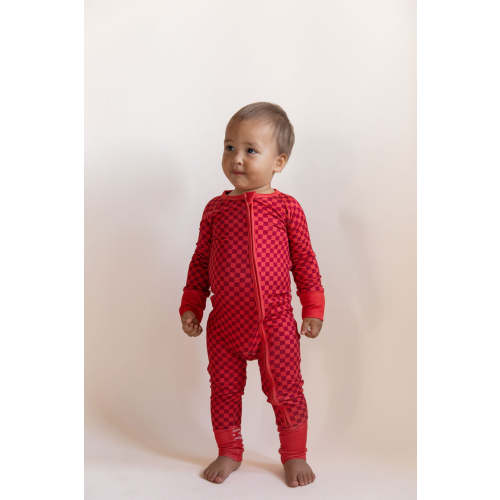 RED MINI CHECKER | ZIPPER ONE PIECE