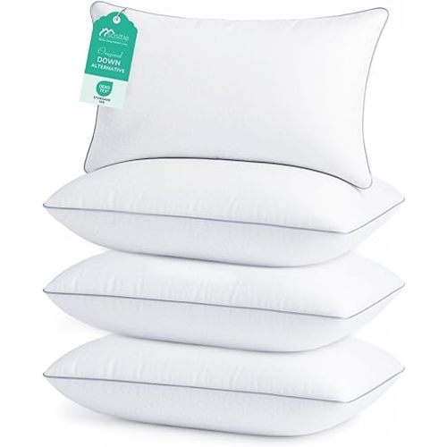 Sasttie Pillows Standard Size Set of 4, Full Size Bed Pillows for Side, Back, and Stomach Sleepers - Oeko-Tex Certified Down Alternative Plump Filling - Hotel Quality and Machine Washable, 4 Pack