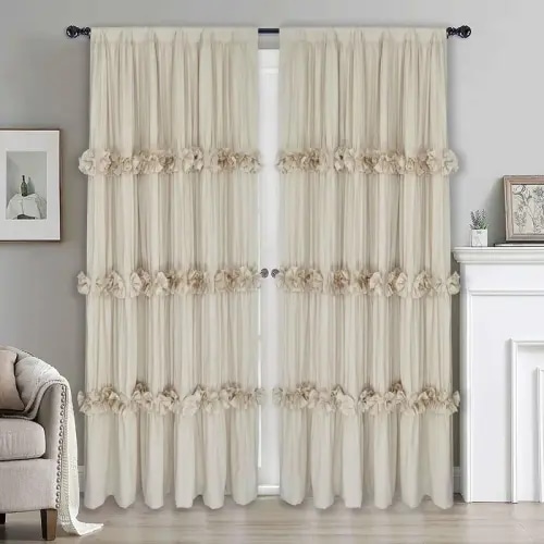 HIG Farmhouse Ruffle Window Curtains with Blackout Liner Handmade - TikTok Shop
