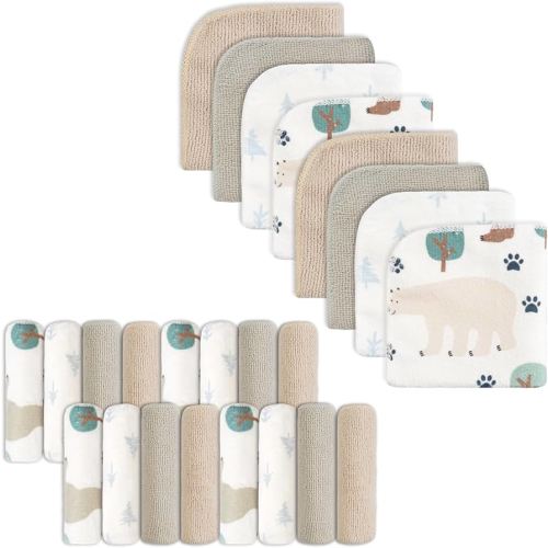 softan Baby Washcloths, 24Pack Baby Wash Cloths Extra Soft & Ultra Absorbent, Baby Towels Face Towel Unisex for Boys Girls Face & Body, Washclothes Gentle on Sensitive Skin, 9''x 9'' Bear