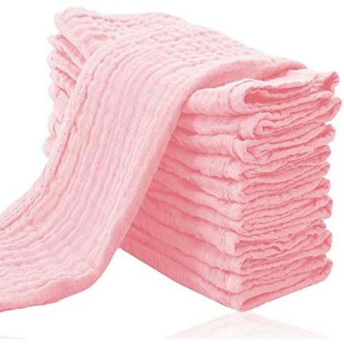 Cute Castle 12 Pack Muslin Burp Cloths for Baby - Ultra-Soft 100% Cotton Baby Washcloths - Large 20'' by 10'' Super Absorbent Milk Spit Up Rags - Burpy Cloths for Unisex, Boy, Girl - Pink
