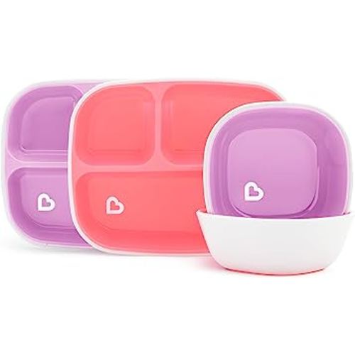 Munchkin® Splash™ 4 Piece Toddler Divided Plate and Bowl Dining Set, Pink/Purple