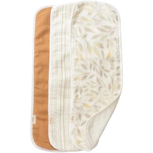 Crane Baby Willow Baby Burp Cloths, Set of 3, Absorbent & Lightweight Muslin Burp Cloths, 100% Cotton Burping Cloths for Newborn, Neutral Baby Items, 7" x 20", Brown/Green Leaf, Newborn Necessities