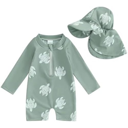 Hnyenmcko Baby/Toddler Boy Rash Guard Swimsuit Long Sleeve One Piece Zipper Swimwear Sunsuit Infant Bathing Suit Beachwear