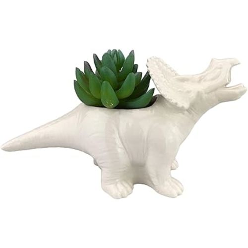 VanEnjoy White Ceramic Cute Dino Planter - Funny Dinosaur Succulent Planter