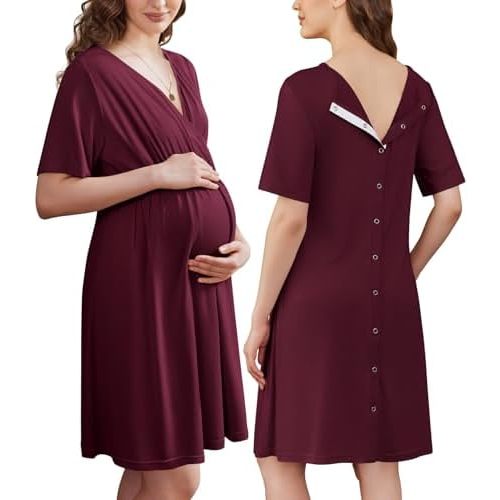 Ekouaer Labor and Delivery Gown for Hospital V Neck Maternity Nursing Dress