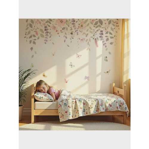 2 Sheets/Set Watercolor Flowers Green Leaves Vines Plants Wall Stickers - PVC Self-Adhesive Decals -