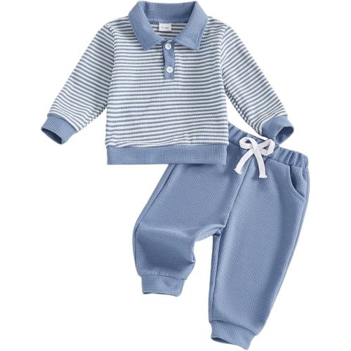 Baby Boy Toddler Fall Outfit Striped Sweatshirt Toddler Boy Winter Waffle Clothes 3 6 12 18 Months 2 3 T Pant Set