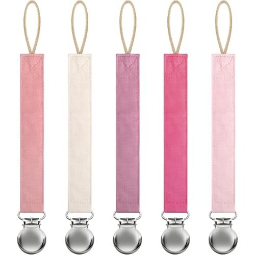 Linen Pacifier Clip for Baby Girls & Boys, 5 Pack Binky Clips