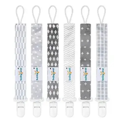 babygoal Neutral Grey Pacifier Clips, 6 Pack Binky Paci Holder Clip Leashes Fits for Most Baby Pacifiers and Binkies