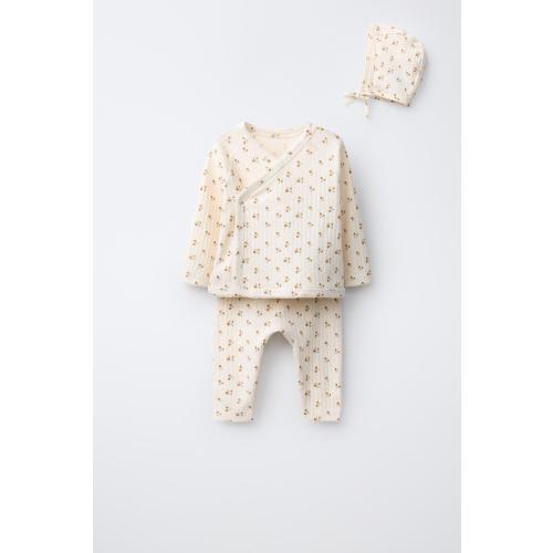 FLORAL PRINT T-SHIRT, LEGGINGS AND BONNET SET - Ecru | ZARA United States