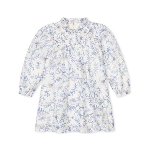 Girls' Organic Long Sleeve Ruffle Neck Smocked Yoke Dress , Infant