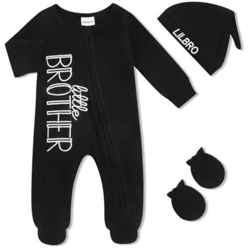 TITKKOP Newborn Baby Boy Outfits Zippered Romper Letter Embroidered Coming Home Jumpsuit with Hat Mittens