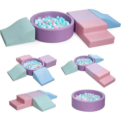 Hoohtoot Foam Climbing Blocks for Toddler: with 4-Piece PU Leather Climbing Toys and a Ball Pit - Foam Ball Pit for Toddlers - Climbing Toys Indoor for Kids Crawling (Purple Climbing Blocks)