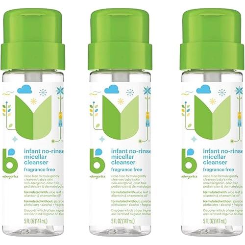 Babyganics Infant No-Rinse Micellar Cleanser, 5 Fl Oz (Pack of 3)