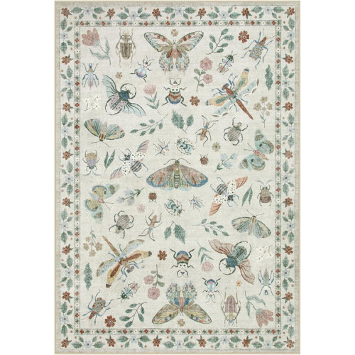 9x12Goldene Animal & Insect Machine Washable Area Rugs with Non-Slip Backing for Living Room, Dining Room, Bedroom