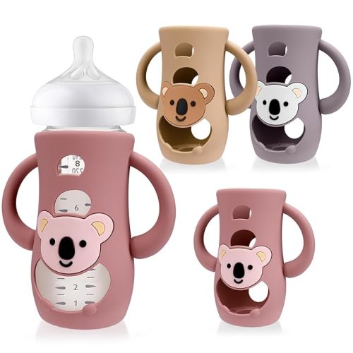 Juome Silicone Sleeves with Handles for Avent Natural Glass Baby Bottle - 3 Pack Koala Shape Anti Breakage Baby Bottles Holder, Compatible with Philips Avent Anti Colic Baby Bottles 8 oz