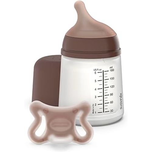 Suavinex Zero Zero Newborn Starter Set Small Anti Colic Baby Bottle + Pacifier, No 1 Spanish Baby Bottle Brand, Minimizes Bottle Rejection & Nipple Confusion, Adaptable Flow - Deep