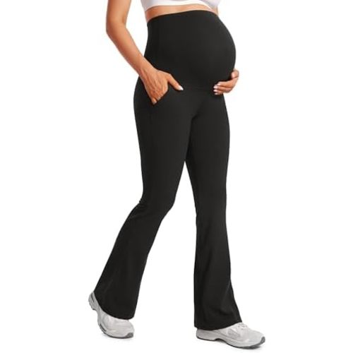 CRZ YOGA Women Butterluxe Maternity Flare Leggings with Pockets 31" - Workout Active Yoga Pregnancy Pants Over The Belly Soft