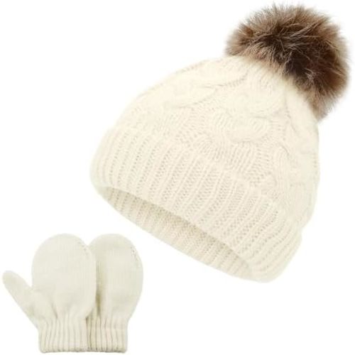 Zando Baby Newborn Hats Knit Soft Infant Kids Winter Hat Pom Pom Warm Christmas Beanie Hat and Mitten Set for Boys Girls