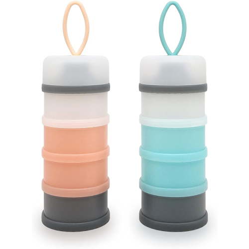 Baby Formula Dispenser, Portable Milk Powder Dispenser Container, Baby Feeding Travel Storage Container, Non-Spill Stackable Baby Snack Storage Container, BPA Free, 4 Compartments, 2 Packs