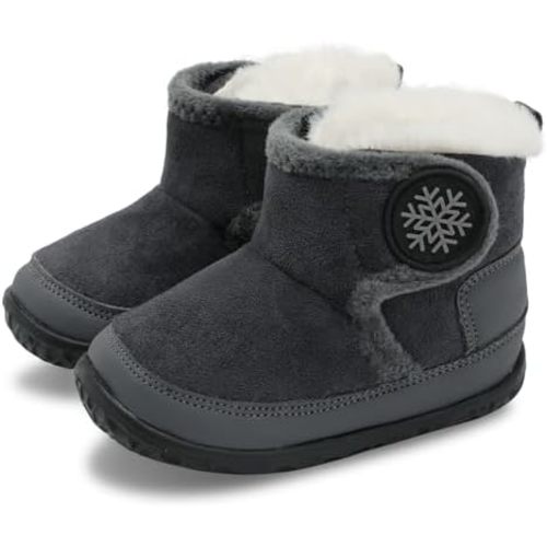 L-RUN Baby Boots for Infant Toddler Boys Girls Ankle Warm Suede Plush Lining House Slippers Little Kids Winter Shoes for Indoor Outdoor Walking