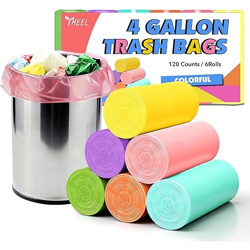 Small Trash Bags 4 Gallon: Colored Bathroom Trash Bags Unscented Small Garbage Bags Strong Leak-Proof Trash Liners or Office Bedroom - 120 Counts