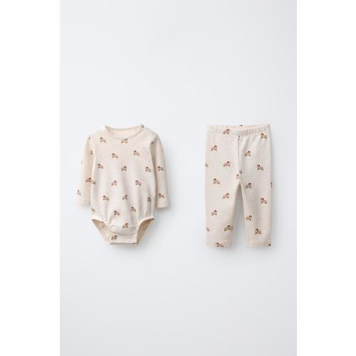 SHEEP PRINT BODYSUIT AND LEGGING SET - Beige marl | ZARA United States