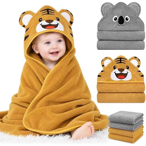 CandyHome 6 PCS Baby Bath Towels for Infants Toddlers Essentials, Yellow