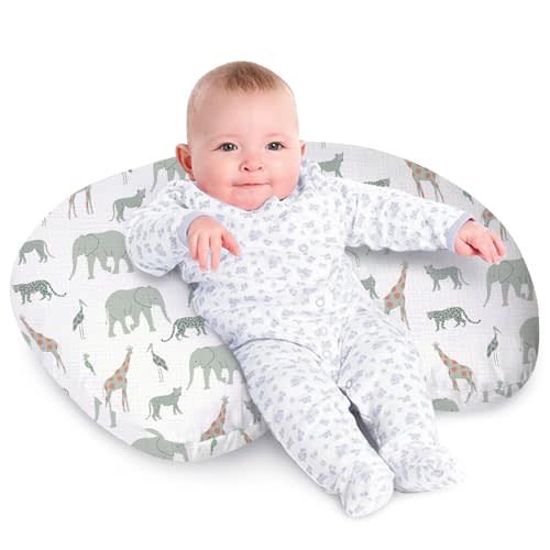 Little Grape Land Nursing Pillow, Soft 100% Cotton Breastfeeding Pillow with Breathable Muslin Removable Cover, Breast Feeding Pillows for Babies 0-12 Months with Protective Zipper Tropical Quest