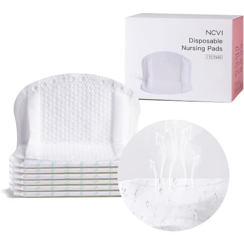 NCVI Ultra-Thin Nursing Pads, 110 Count, Breathable & Stay Dry for Moms | Ultra-thin and highly absorbent, breathable to keep you dry, leakproof, individually wrapped, 110-count for nursing moms