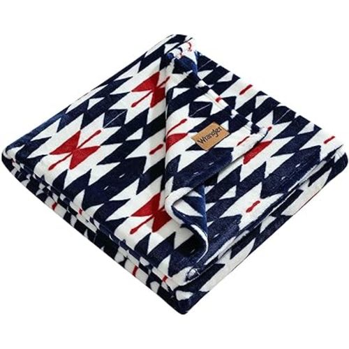 Wrangler - Blanket, Super Soft Plush Bedding, Yellowstone Inspired Throw Blanket for Couch or Bed (Navajos Blue, 50" x 70")