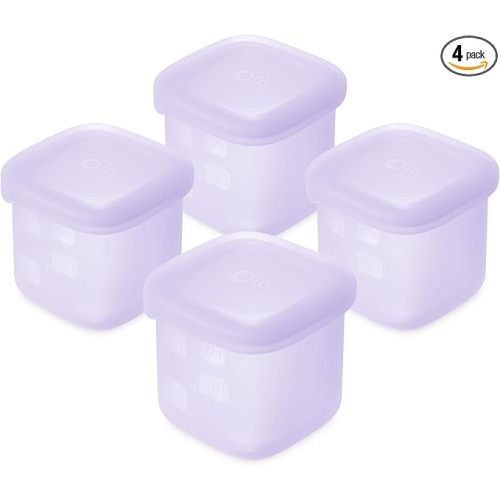Olababy Clear Sense Silicone Storage Containers 4pk for Baby Food, Snacks, Formula, Puree, Sauce & More | Micro Plastic & BPA-Free | Daycare Essentials for Toddlers and Kids (Lilac, 4 oz / 120 ml)