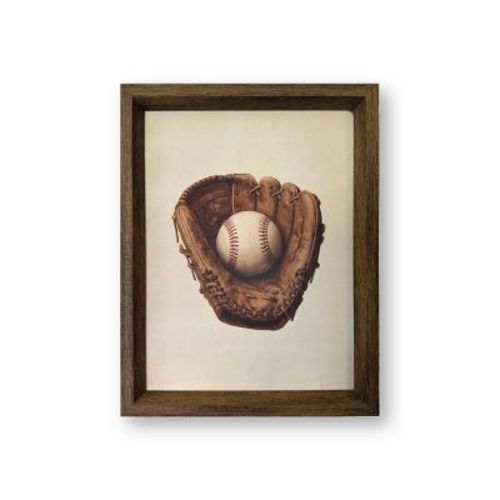 Petal Lane 11"x14" Vintage Baseball Mitt and Ball Dimensional Rustic Frame Wall Art