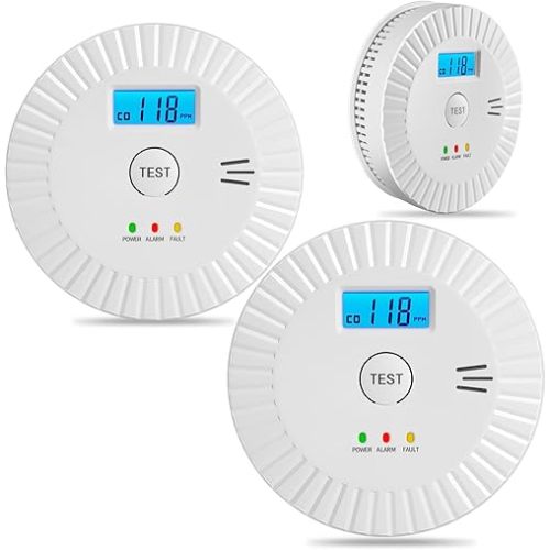 3 Packs Smoke and Carbon Monoxide Detector Powered by Battery,Portable Smoke Detector Carbon Monoxide Detector Combo with Large LCD Display, Fire Alarm Smoke Detector for Home,Kitchen