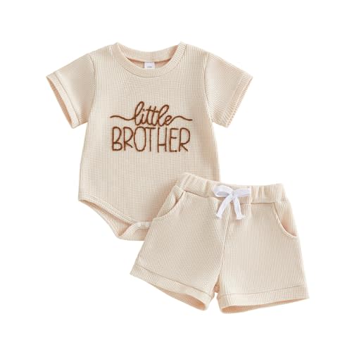 allshope Newborn Baby Boy Summer Outfit Set New To The Crew Embroidery Romper Jumpsuit Shorts Infant Waffle Clothes