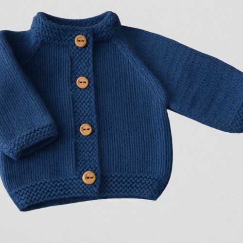 Olive Merino Wool Baby Cardigan – Hand Knit Baby Sweater with Wooden Buttons