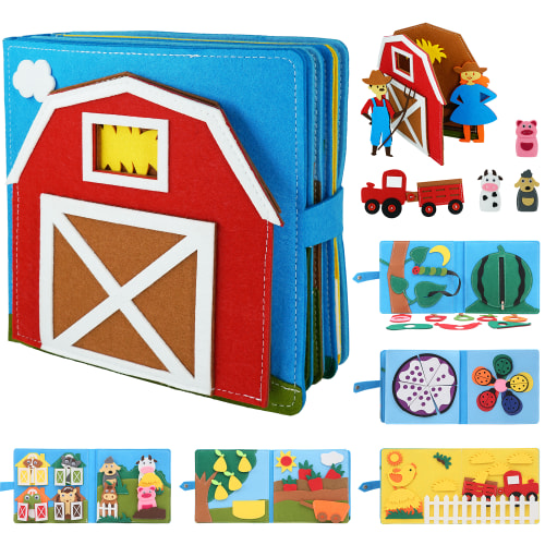 Montessori Busy Book Busy Board Toddlers Felt Quiet Book 3D Activities Cloth Story Book My Preschool Learning Education Toys for Baby Boys Girls 3 4 5 6 Years Old Farm Barn Autism Sensory Gifts