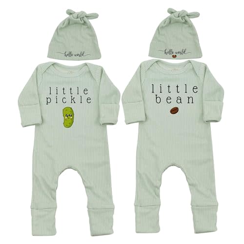STALOFAZ Little Bean Baby Bodysuit Hat - Newborn Fall One-Piece Romper Coming Home Outfit Infant Boy Girls Jumpsuit 0-3 Month