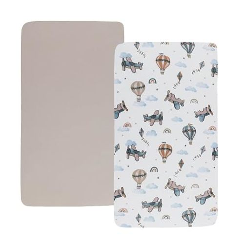 Fitted Bedside Sleeper Bassinet Sheets Set 2 Pack | Snug Breathable Stretchy Ultra Soft, Unisex Boy Girl,Cream & Cloud