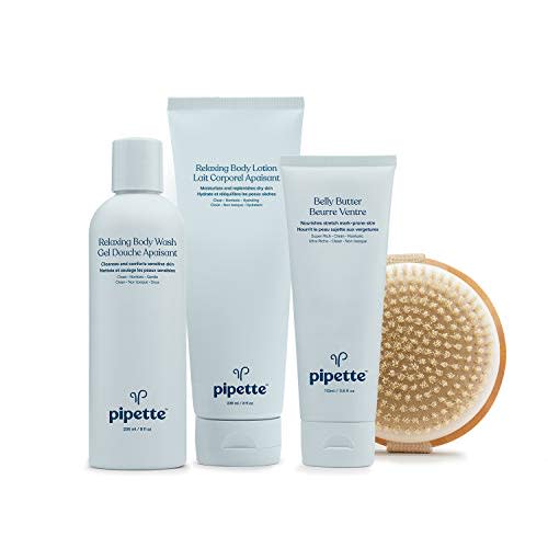 Pipette To Mama Gift Set - 4-Piece Moisturizing Kit with Dry Brush, for Dry Skin, Coconut & Orange Scented