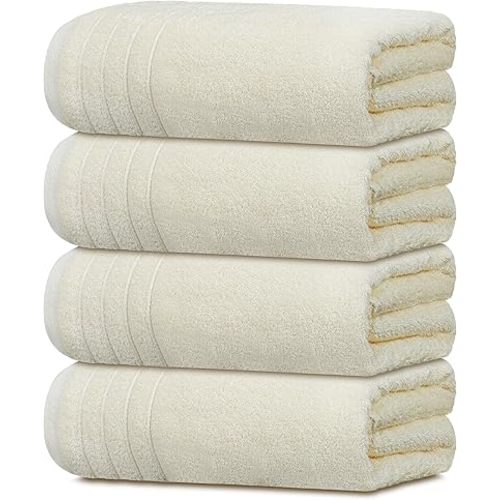 Tens Towels Pack of 4 Extra Large Bath Towels 30 x 60 Inches, 100% Cotton, Larger & Lighter Weight, Quicker to Dry, Super Soft and Absorbent, Perfect for Bathroom, Cream