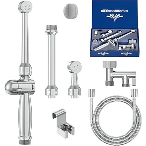RinseWorks- All Brass Aquaus 360 Handheld Bidet Sprayer for Toilet - NSF Plumbing Code Certified Legal Installation Ergonomic Dual Thumb Pressure Controls- 3”-11” Spray Reach 5 Year Warranty