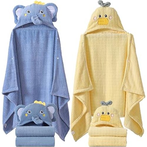 2-Pack Toddler Hooded Bath Towels - Large 55''x27.5'' Coral Fleece Soft Baby Towels for Ages 0-5 Years Boys & Girls, Super Absorbent for Newborns, Toddlers & Kids