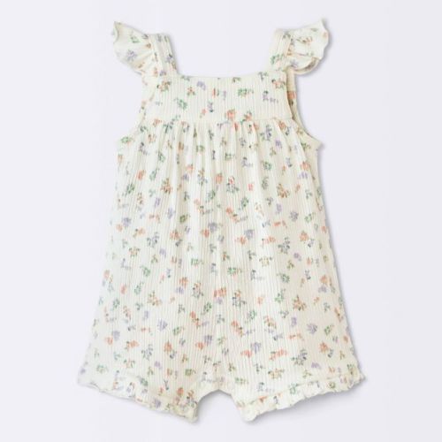Baby Girls' Floral Ruffle Romper - Cloud Island™ Off-White 6-9M