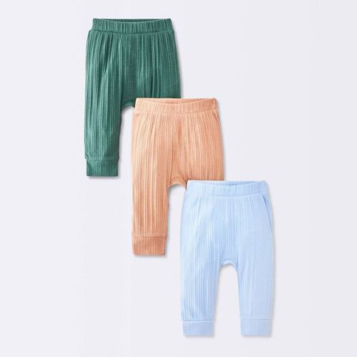 Baby Boys' 3pk Ribbed Cotton Jogger Pants - Cloud Island™ Blue/Green/ Tan 3-6M
