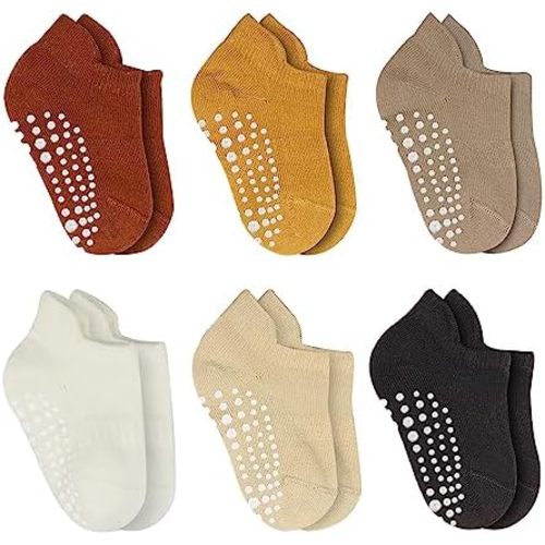 Bistyle Baby Non Slip Grip Ankle Socks - 6 Pairs | Non Skid Soles Infants Toddlers Socks Seamless Cotton