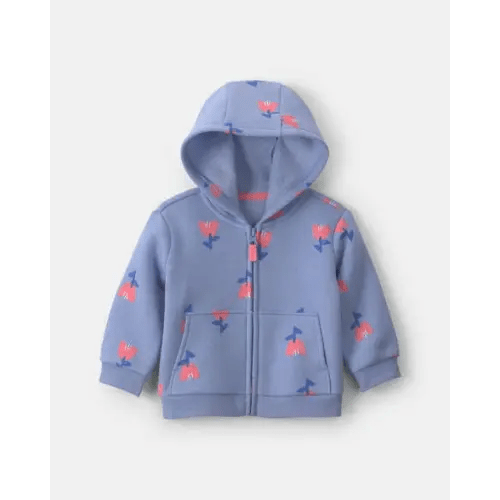 Baby Girl Floral Fleece Zip-Up Hoodie - Blue | Carter's